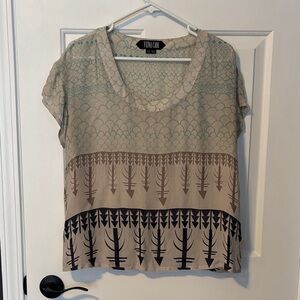 Vena Cava 100% Silk Beige and Brown Patterned Blouse